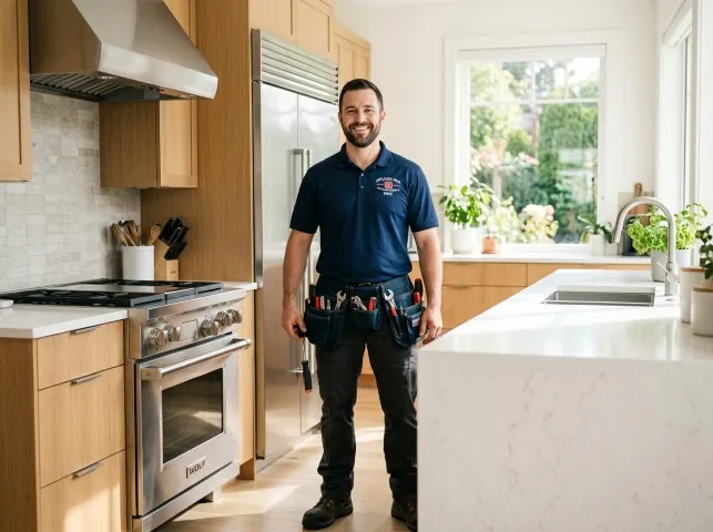 Appliance Repair Hero technician in a Arlington, WI kitchen after an appliance repair